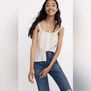 MADEWELL 100% Cotton Rainbow Stripe Button Front Summer Tank Top Size L